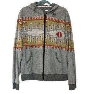 Beautiful Giant Mens Medium Full Zip Gray Aztec Hoodie Hooded Jacket Textured
